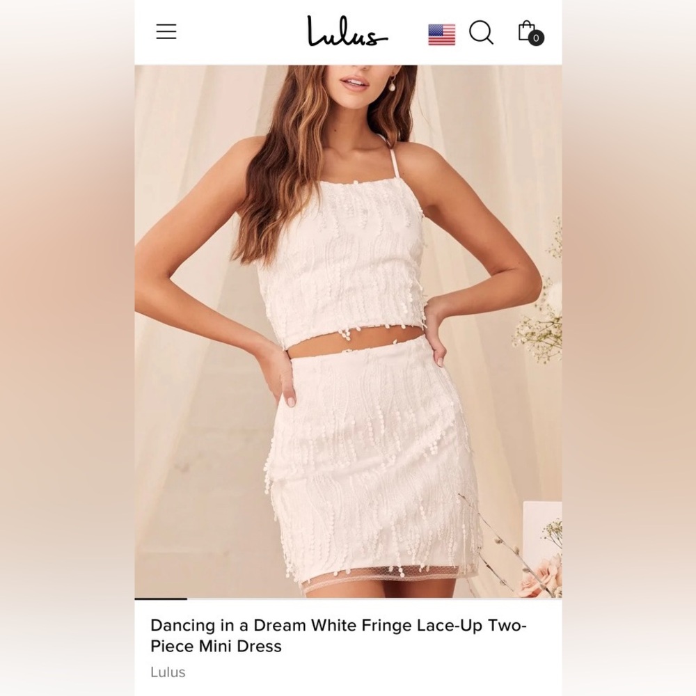 Lulus Dancing In A Dream White Fringe Lace-up Two-piece Mini Dress Size M